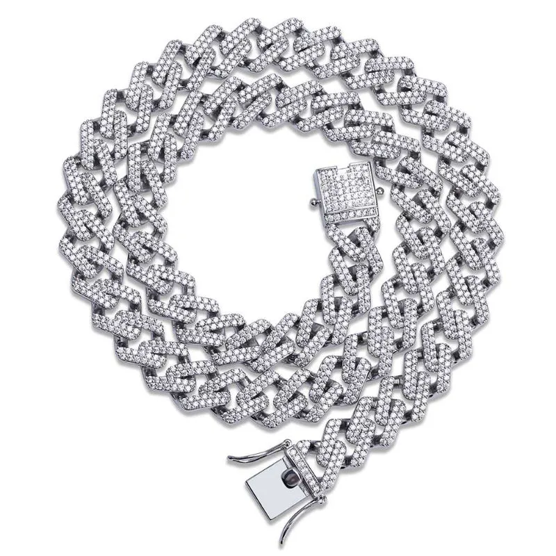 Hip-hop white copper 14MM diamond full diamond Cuban chain