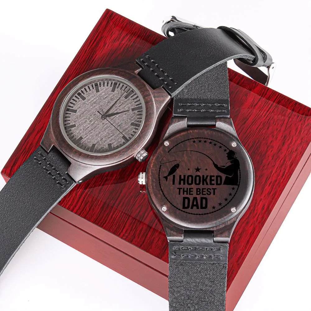 I Hooked The Best Dad Gift For Father Engraved Wooden Watch