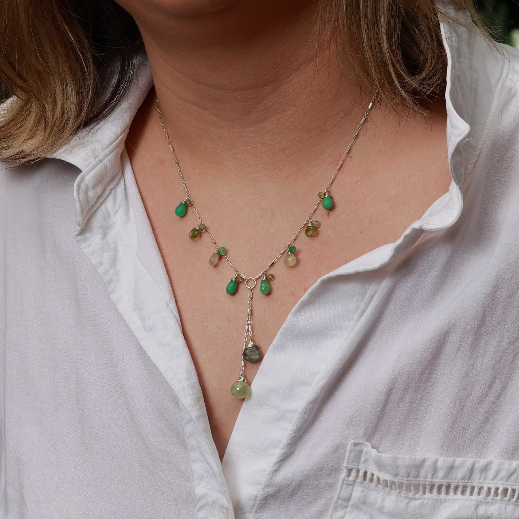 Ireland - Multi Gemstone Sterling Silver Lariat Necklace
