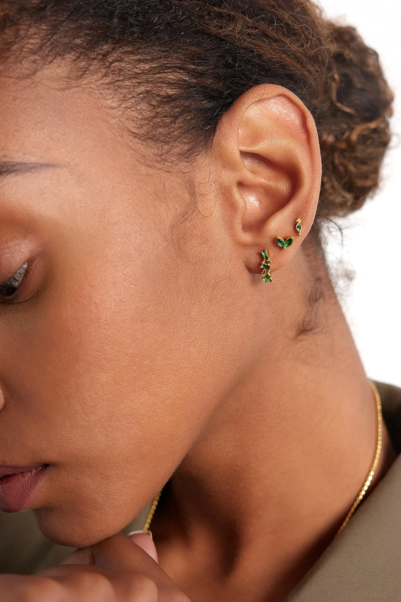 Irregular Green Gems Huggies in Gold