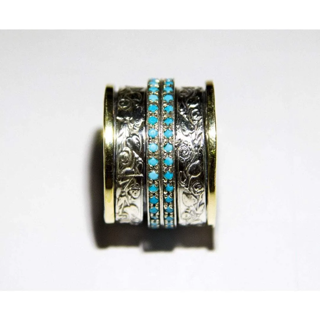 Israeli spinning rings Spinner ring , silver 9K gold lab opals