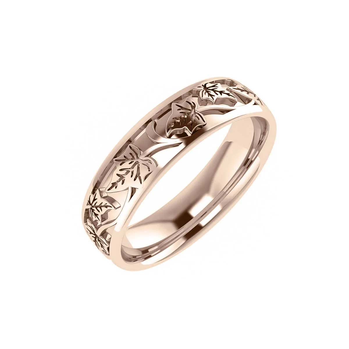 Ivy leaves wedding band, unisex wedding band, comfort fit 5 mm