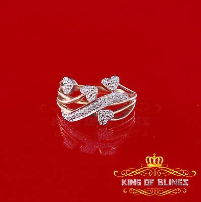 King of Bling's  Real 0.05CT Real Diamond Real 10kt Yellow Gold Womens HEART ARROW Ring Size 6.5