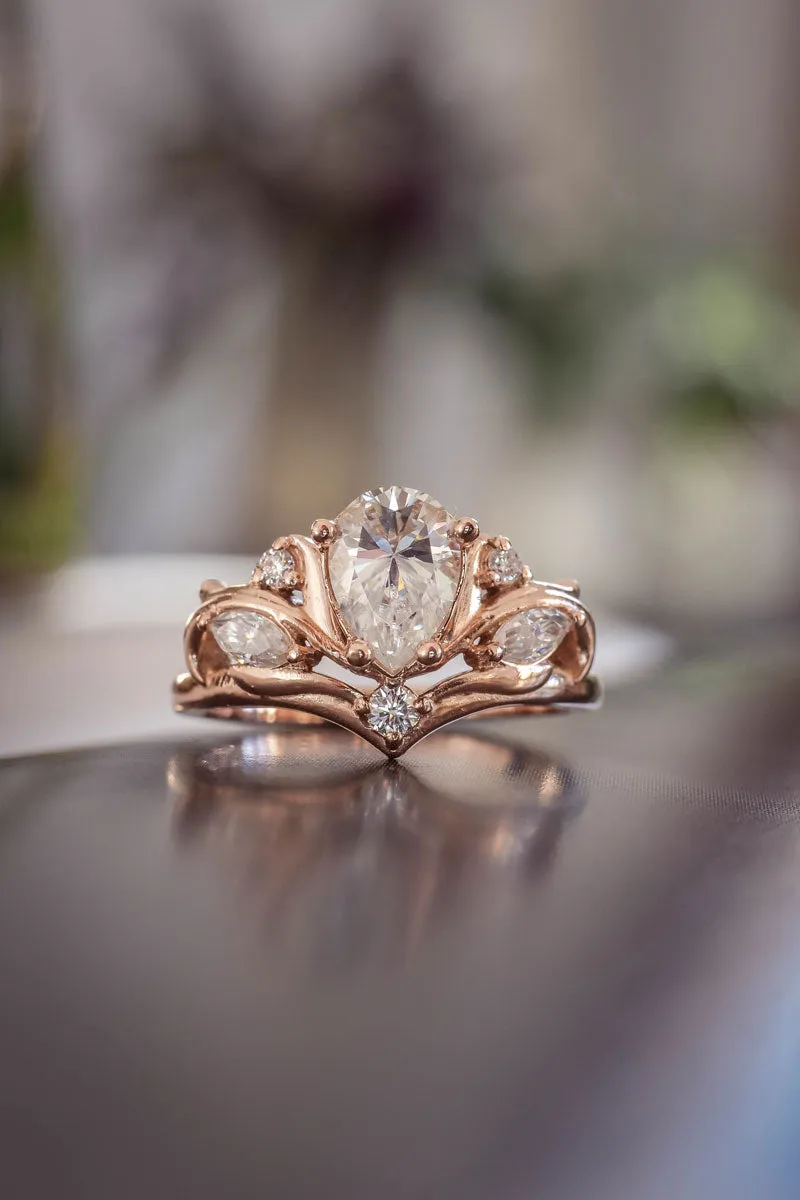 Lab grown diamond bridal ring set, rose gold stacking ring set / Swanlake