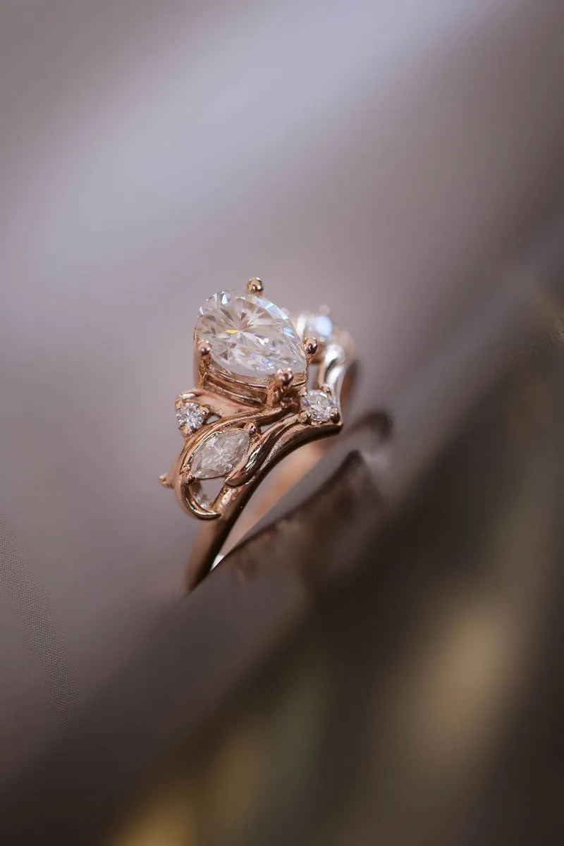 Lab grown diamond bridal ring set, rose gold stacking ring set / Swanlake