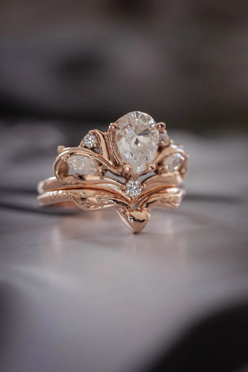 Lab grown diamond bridal ring set, rose gold stacking ring set / Swanlake