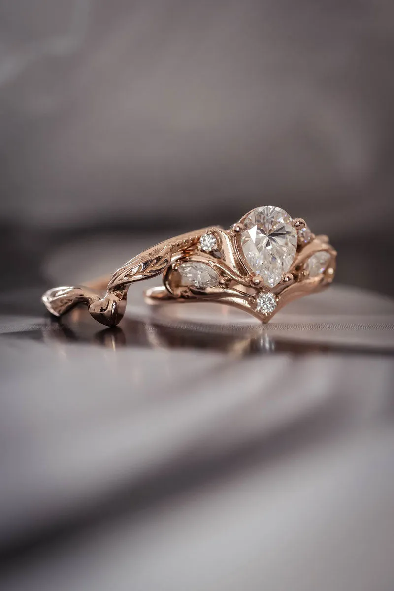 Lab grown diamond bridal ring set, rose gold stacking ring set / Swanlake