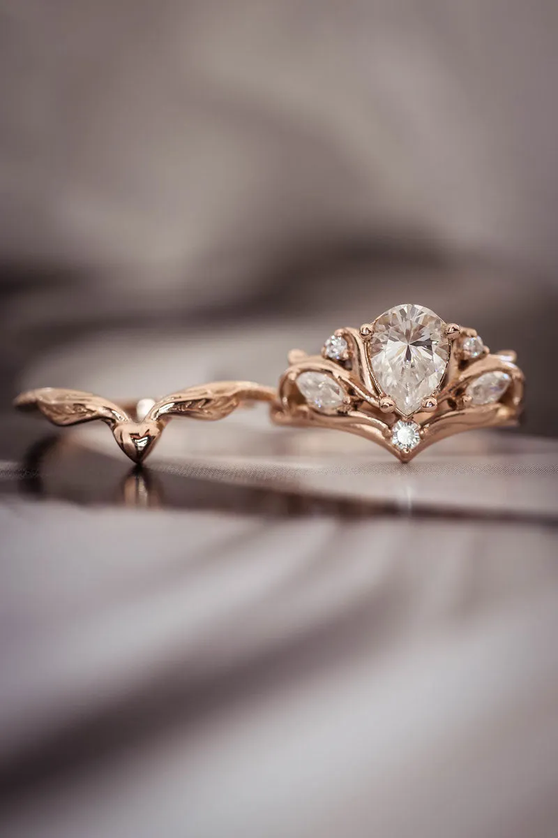 Lab grown diamond bridal ring set, rose gold stacking ring set / Swanlake