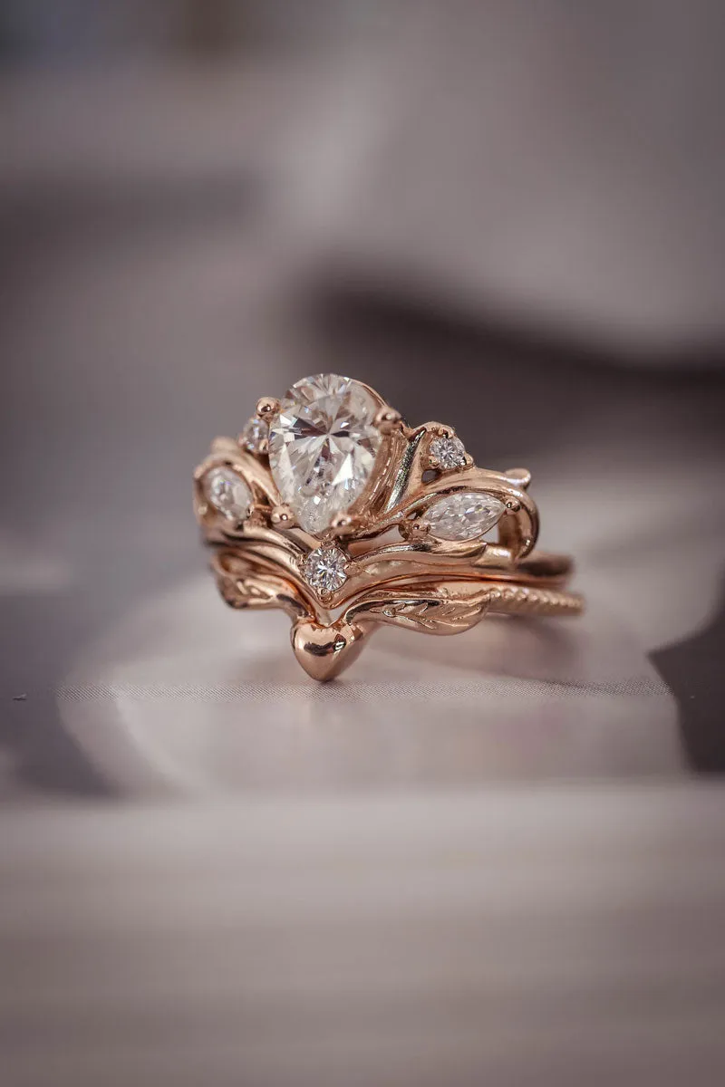 Lab grown diamond bridal ring set, rose gold stacking ring set / Swanlake