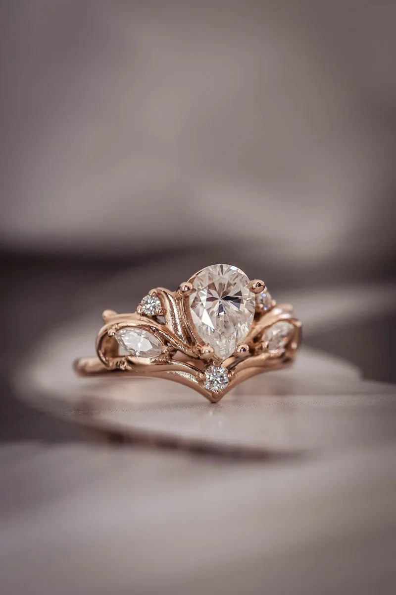 Lab grown diamond bridal ring set, rose gold stacking ring set / Swanlake