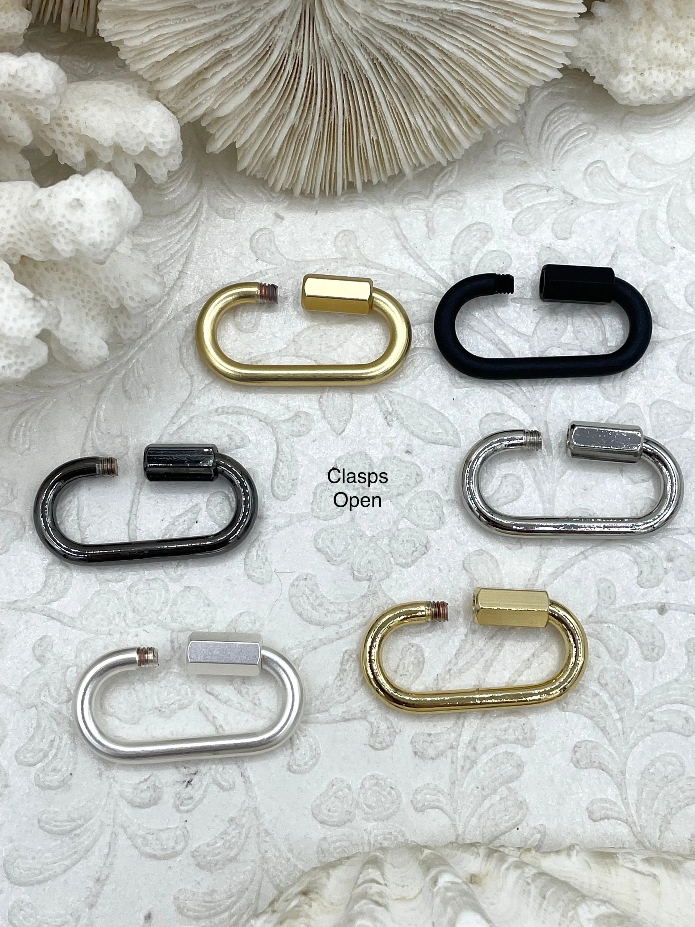 Large Oval Carabiner lock clasp. 2 Finishes, Brass Carabiner Screw Clasp, Carabiner Screw Pendant, Screw Connector Lock. Fast Ship