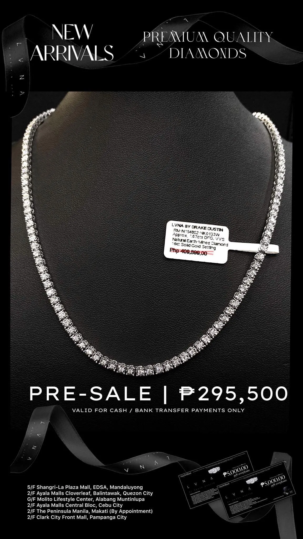 #LVNA2024 | 5.5cttw DEF, IF, VVS Full Eternity Tennis Diamond Necklace 14kt