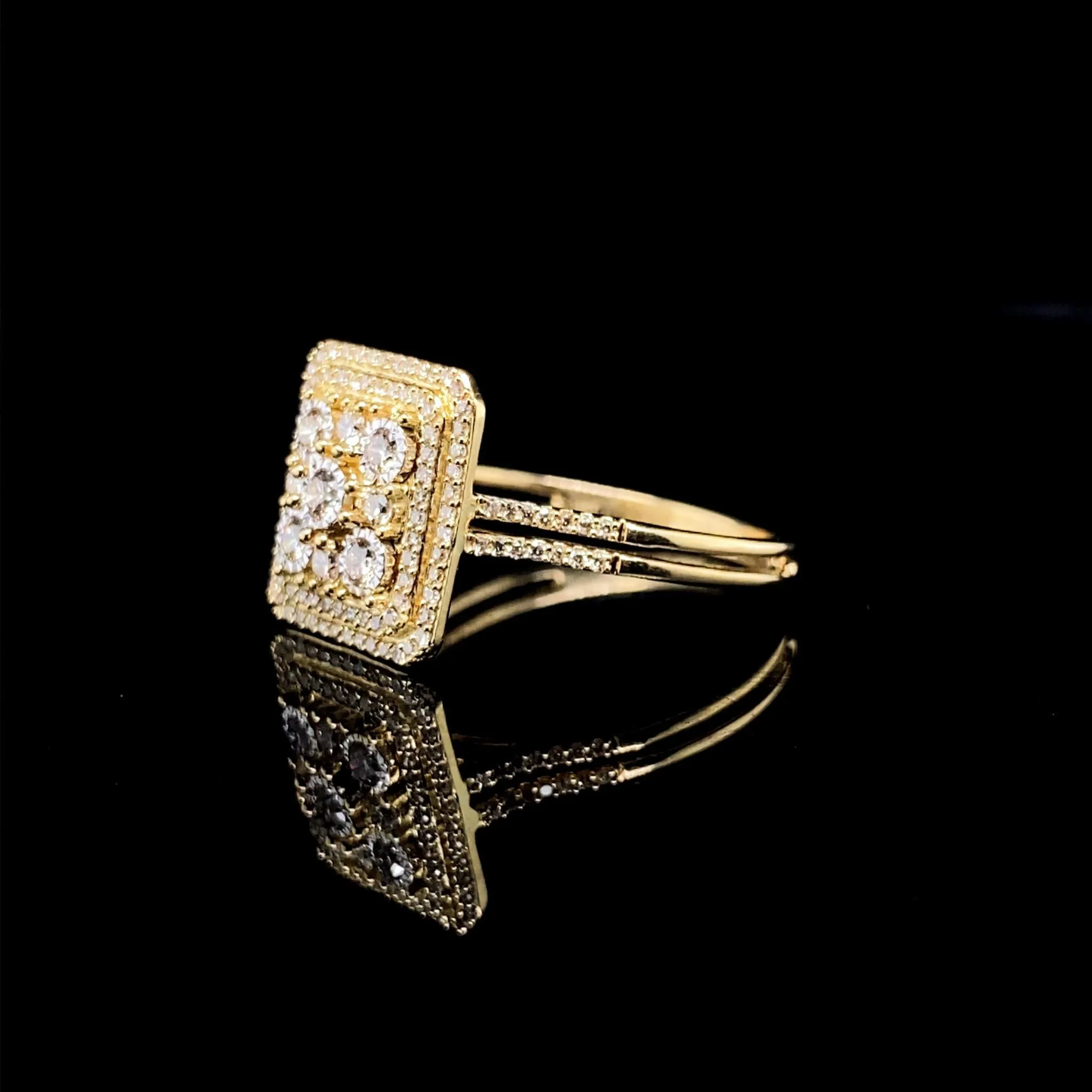 #LVNA2024 | Golden Emerald Halo Paved Diamond Ring 14kt