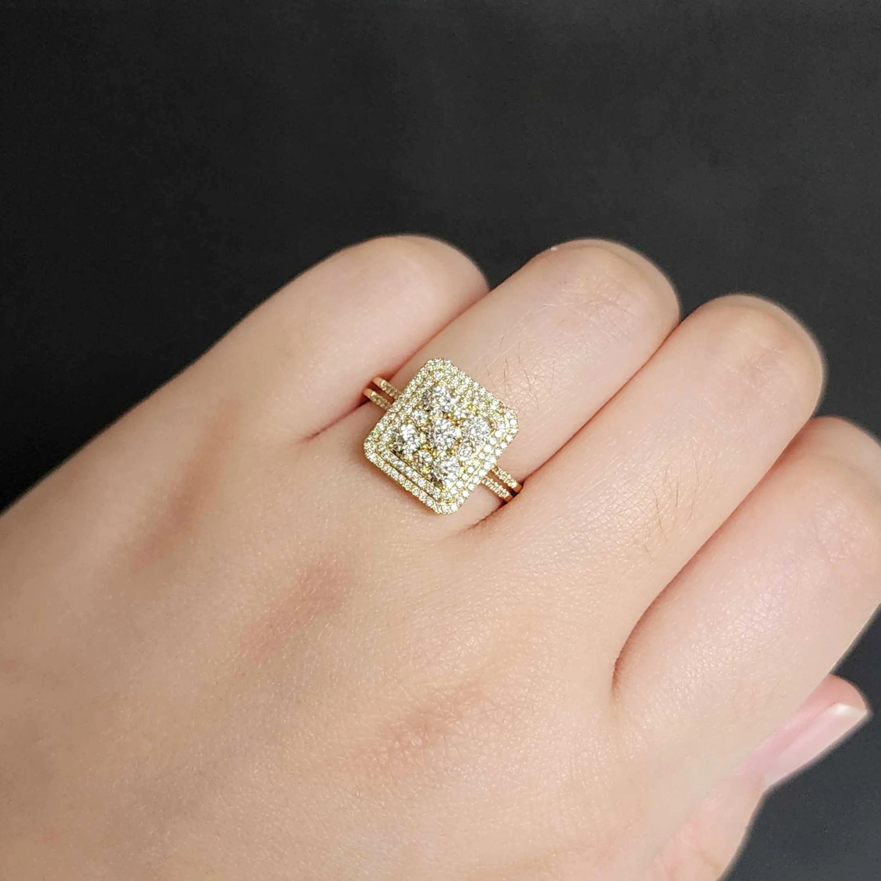 #LVNA2024 | Golden Emerald Halo Paved Diamond Ring 14kt