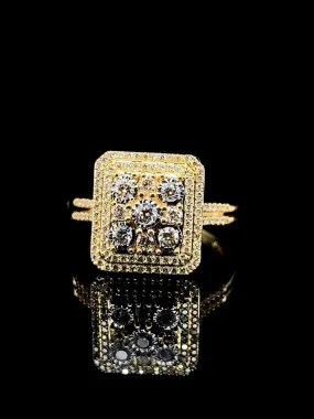 #LVNA2024 | Golden Emerald Halo Paved Diamond Ring 14kt