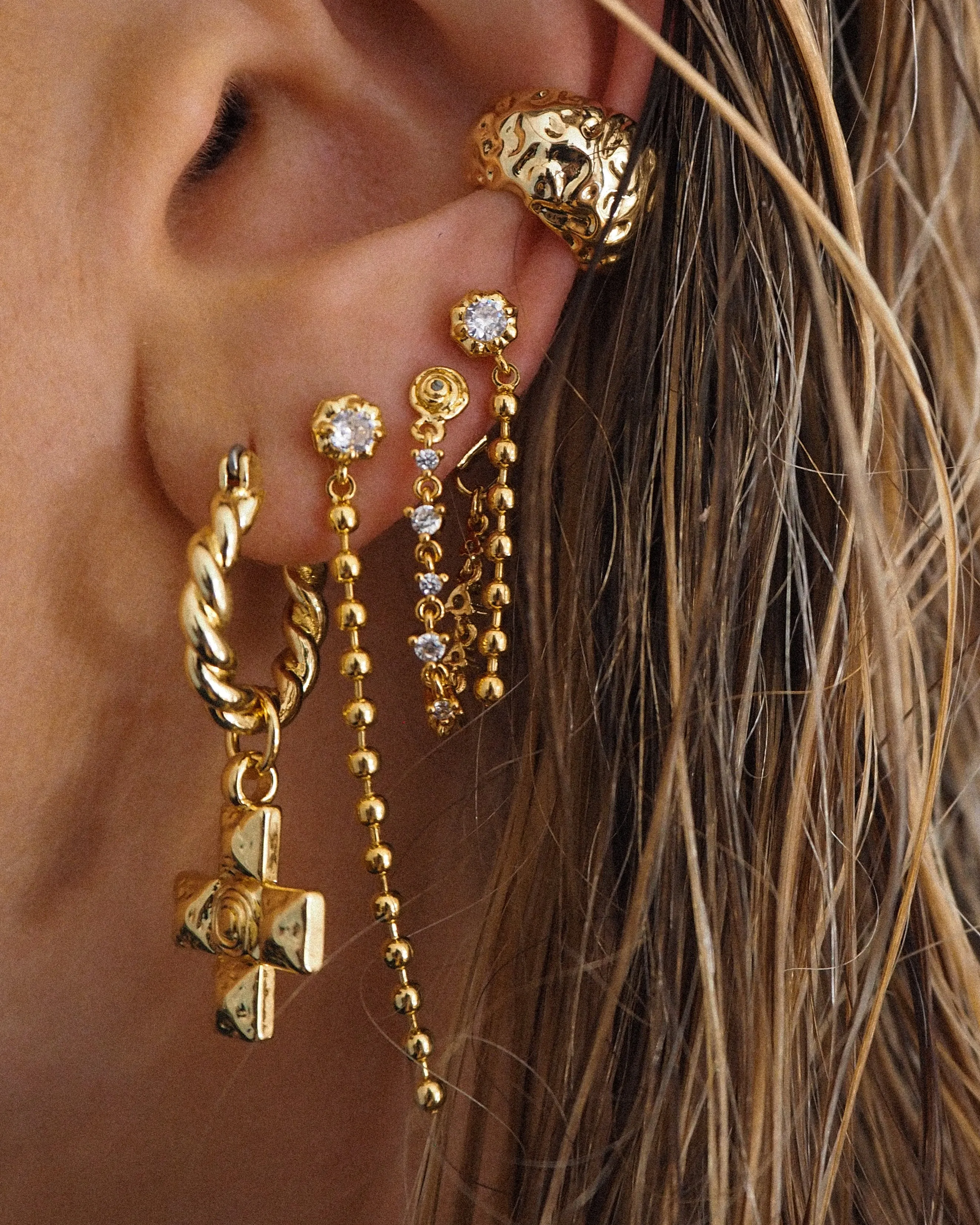 Molten Cross Twisted Hoops- Gold