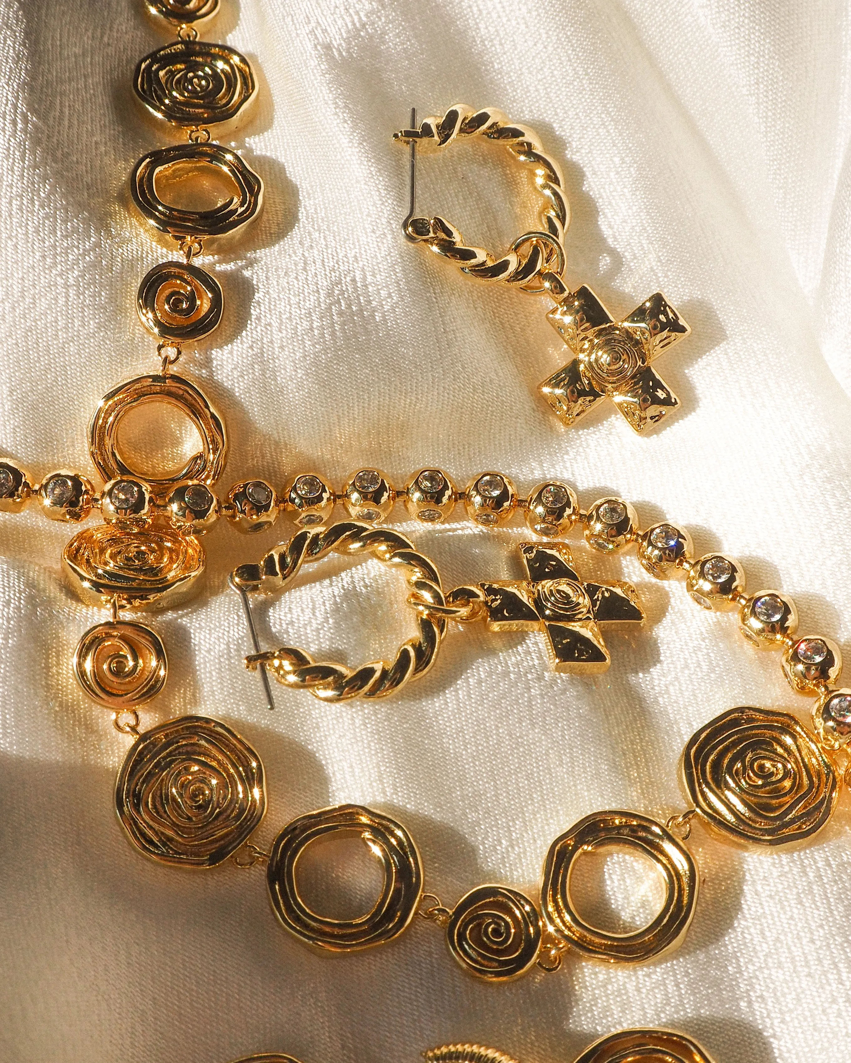 Molten Cross Twisted Hoops- Gold