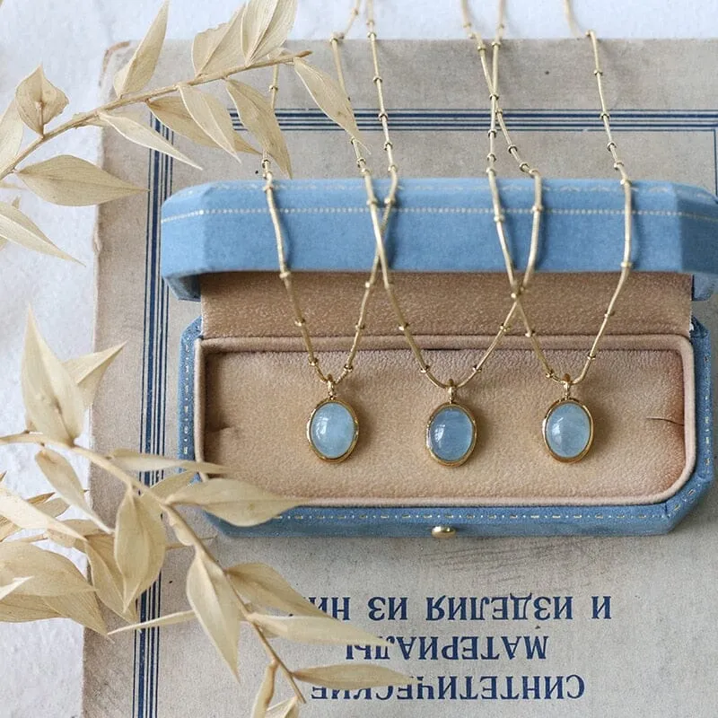 Natural Oval Aquamarine Pendant Necklace