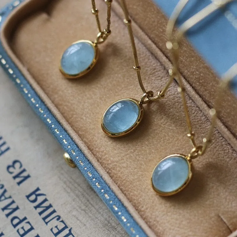 Natural Oval Aquamarine Pendant Necklace