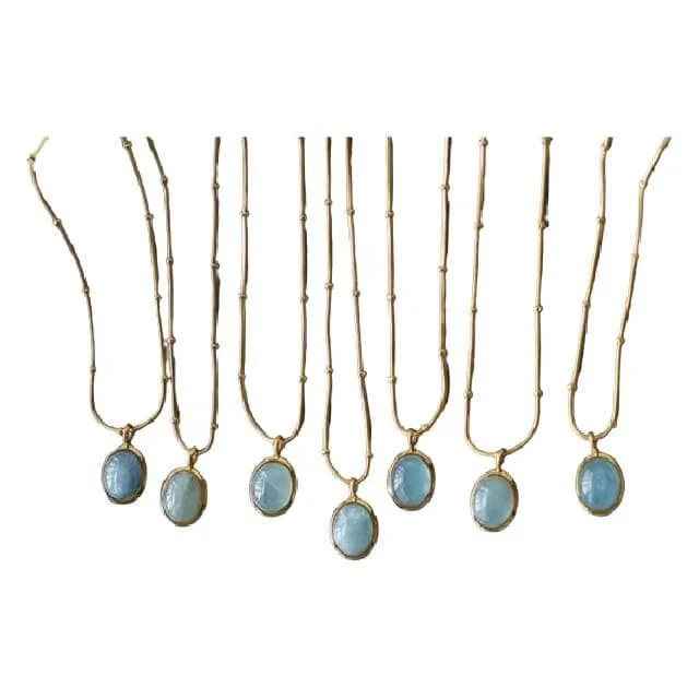 Natural Oval Aquamarine Pendant Necklace