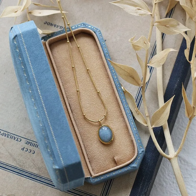 Natural Oval Aquamarine Pendant Necklace