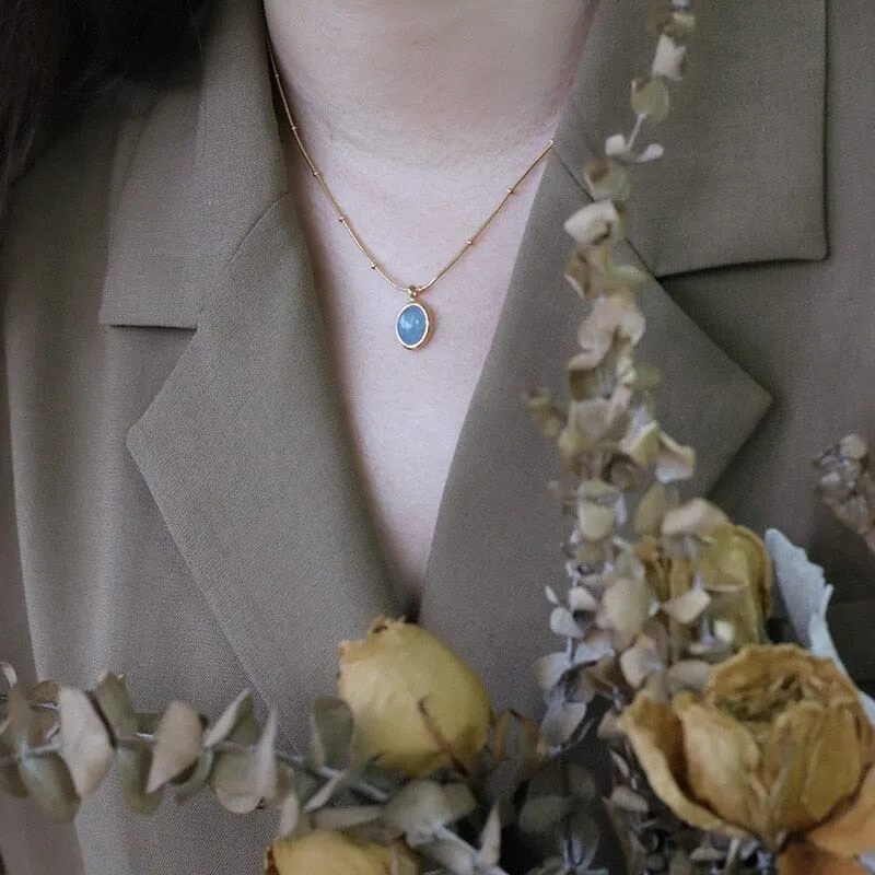 Natural Oval Aquamarine Pendant Necklace