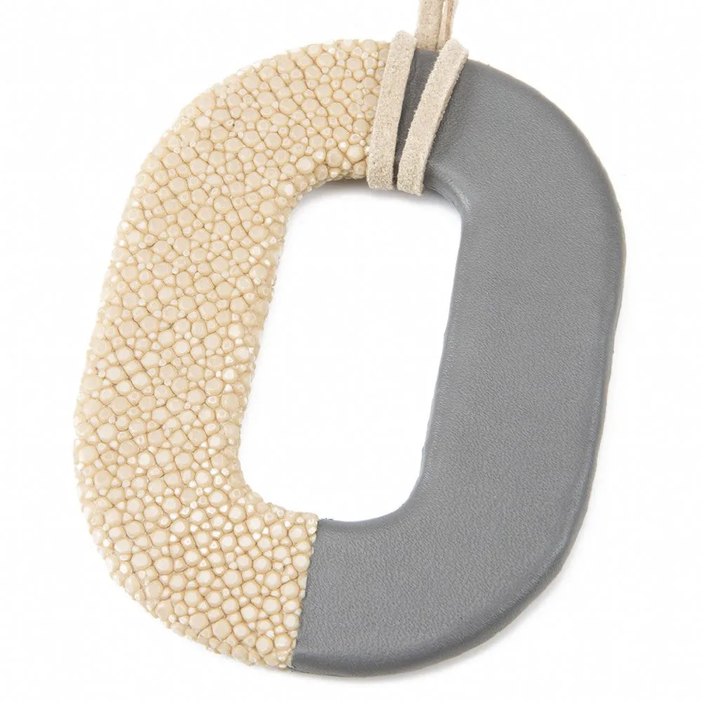 Oval Shagreen And Leather Pendant