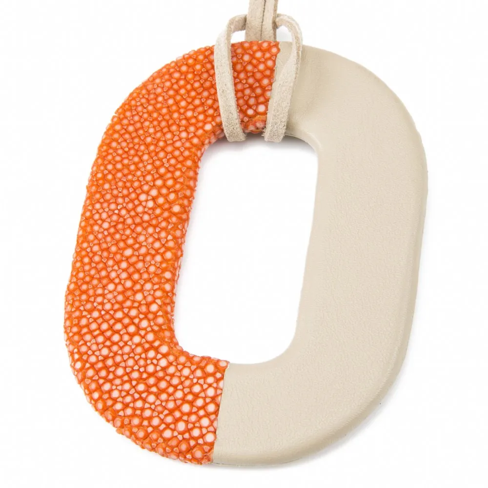 Oval Shagreen And Leather Pendant