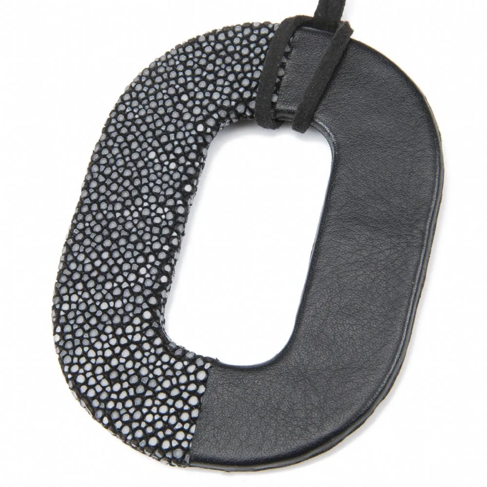 Oval Shagreen And Leather Pendant
