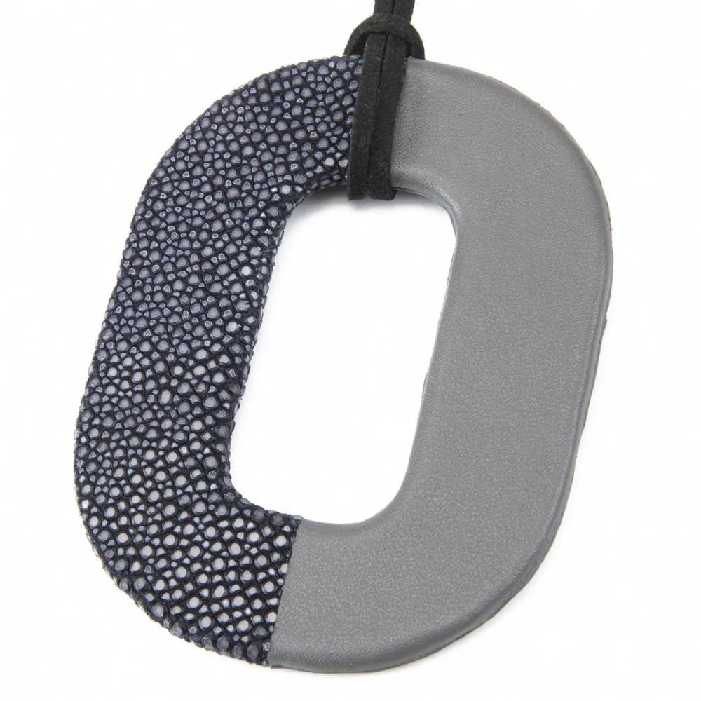 Oval Shagreen And Leather Pendant
