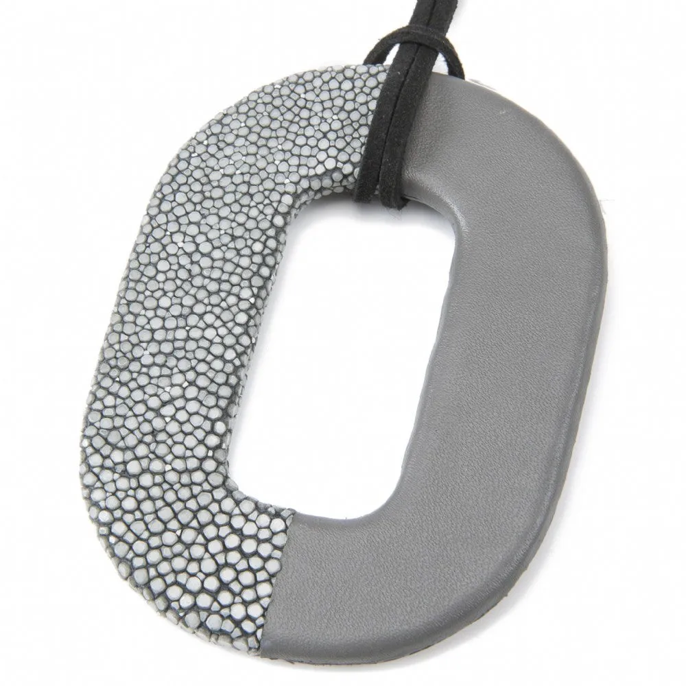 Oval Shagreen And Leather Pendant