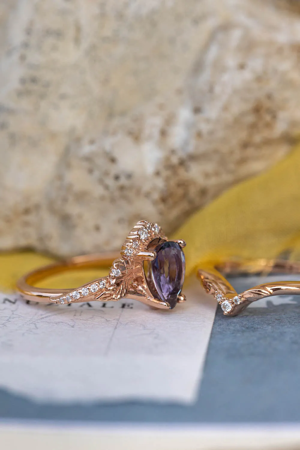 Purple tanzanite engagement ring, nature inspired gold proposal ring with diamonds / Amelia
