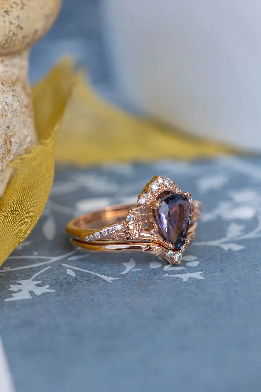 Purple tanzanite engagement ring, nature inspired gold proposal ring with diamonds / Amelia