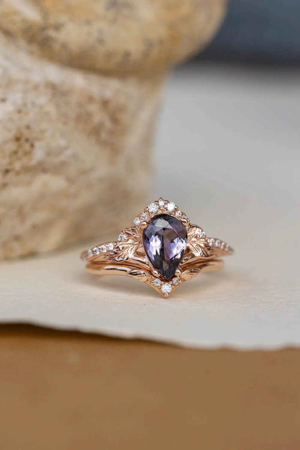 Purple tanzanite engagement ring, nature inspired gold proposal ring with diamonds / Amelia