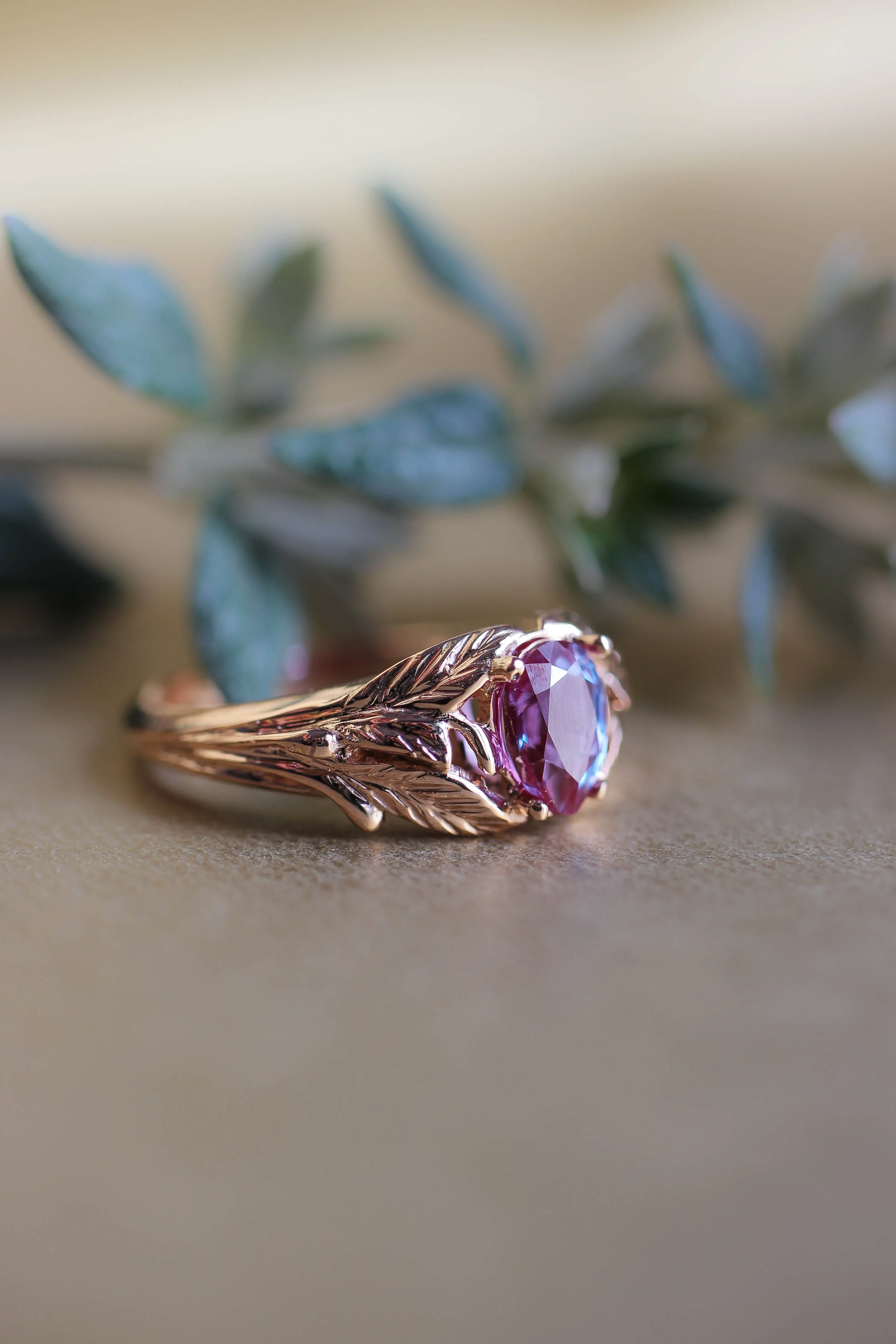 READY TO SHIP: Wisteria in 18K rose gold, pear alexandrite 7x5 mm, RING SIZE - 8 US