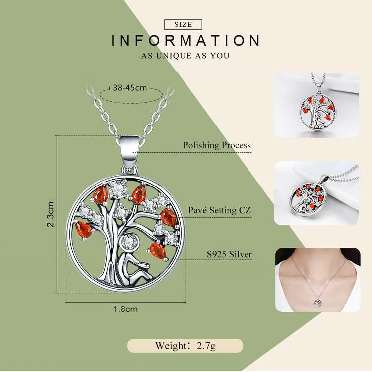Red Cubic Zirconia Tree of Life Pendant Necklace