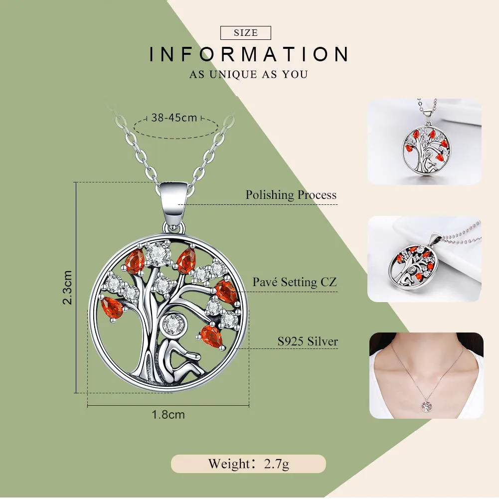Red Cubic Zirconia Tree of Life Pendant Necklace
