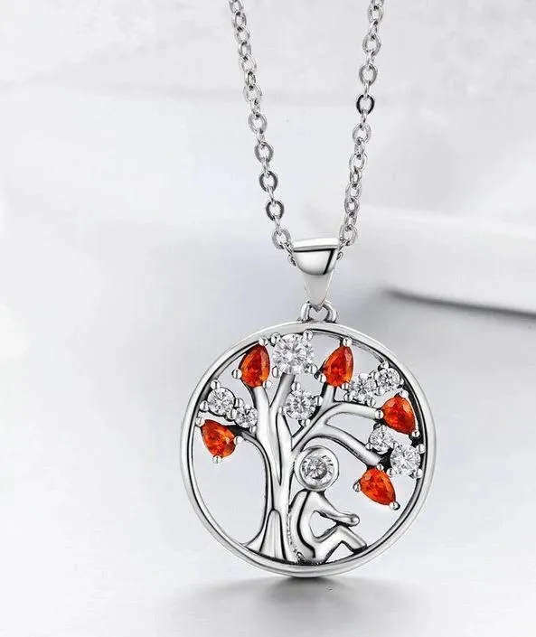 Red Cubic Zirconia Tree of Life Pendant Necklace