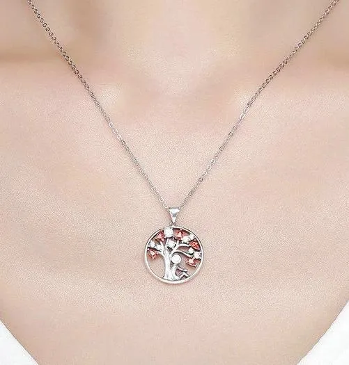 Red Cubic Zirconia Tree of Life Pendant Necklace