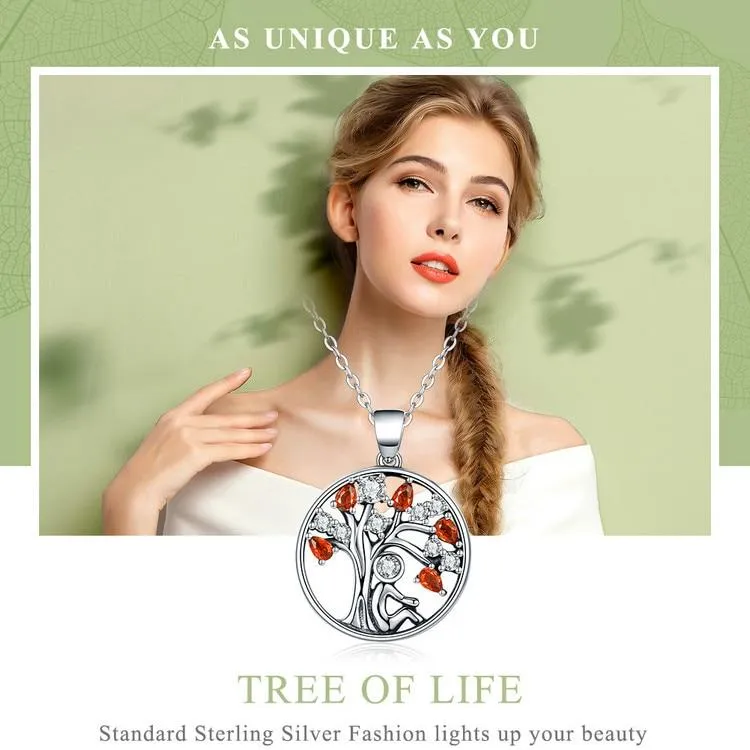 Red Cubic Zirconia Tree of Life Pendant Necklace