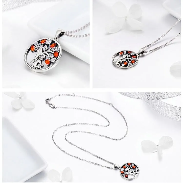 Red Cubic Zirconia Tree of Life Pendant Necklace