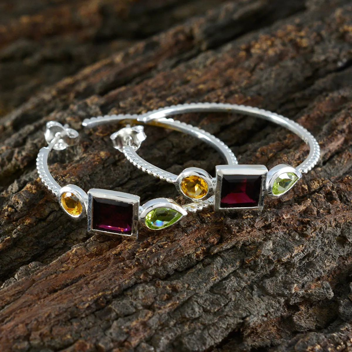 Riyo Appealing Sterling Silver Earring For Femme Multi Earring Bezel Setting Multi Earring Hoop Earring