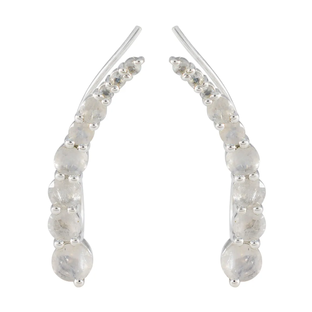 Riyo Beddable Sterling Silver Earring For Female Rainbow Moonstone Earring Bezel Setting White Earring Ear Cuff Earring