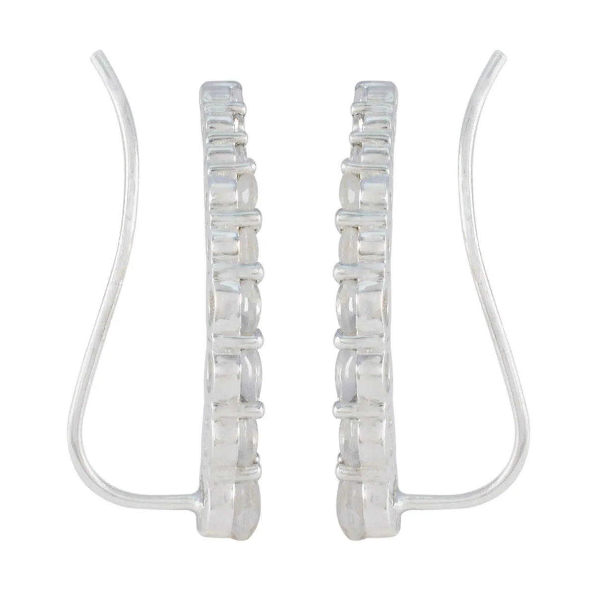 Riyo Beddable Sterling Silver Earring For Female Rainbow Moonstone Earring Bezel Setting White Earring Ear Cuff Earring
