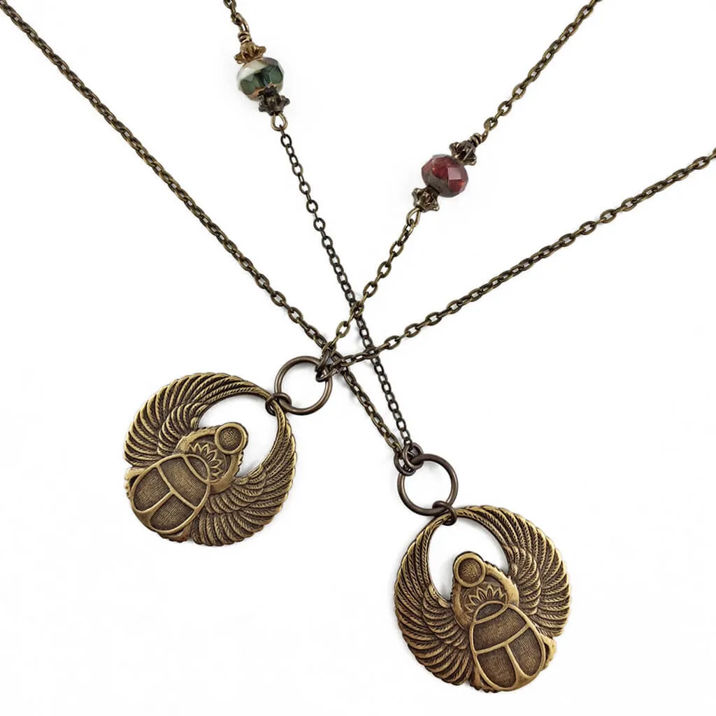 scarab // antiqued brass winged beetle amulet necklace
