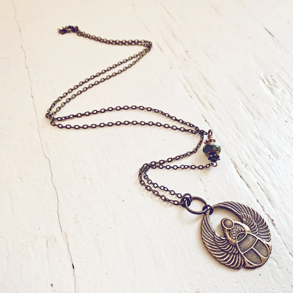 scarab // antiqued brass winged beetle amulet necklace