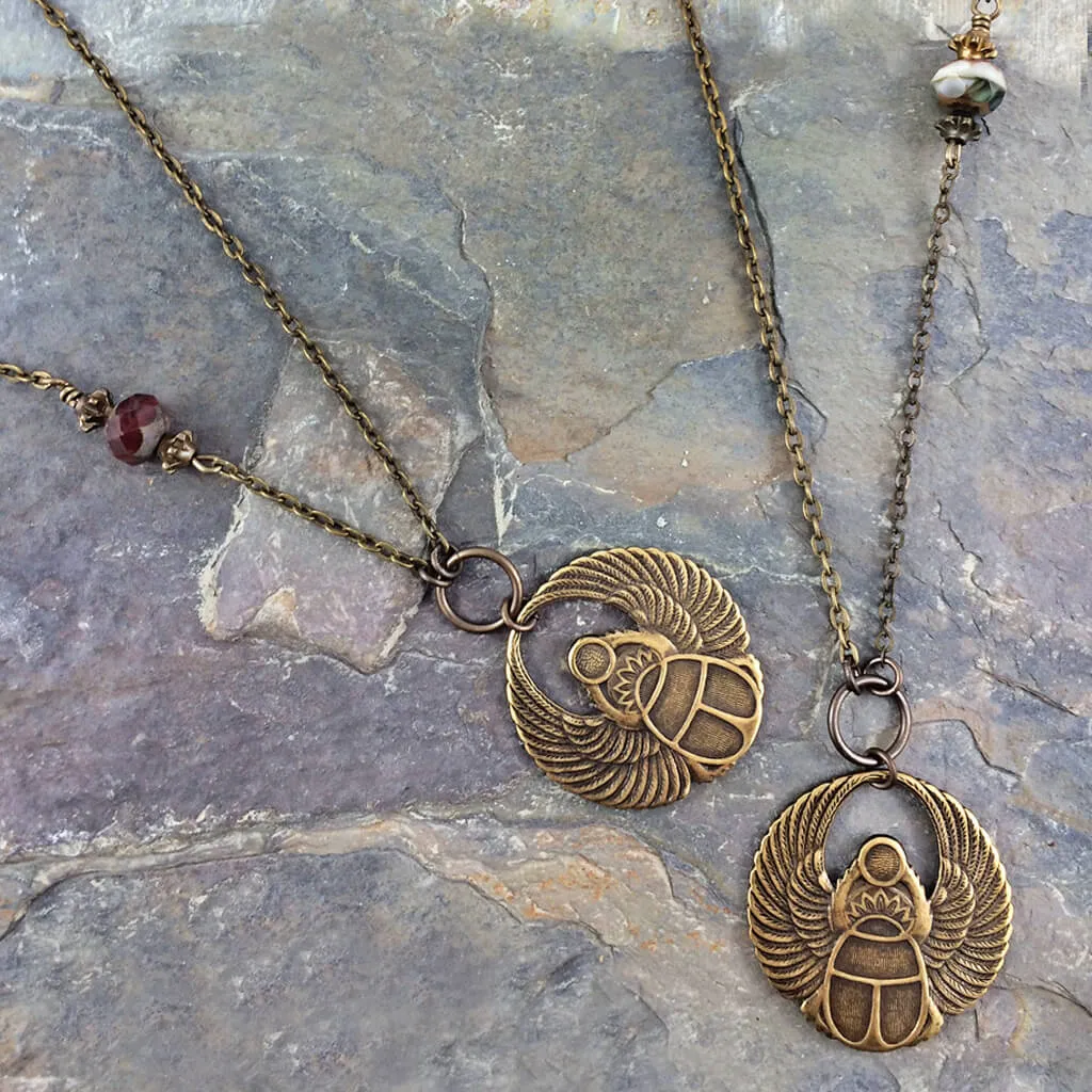 scarab // antiqued brass winged beetle amulet necklace