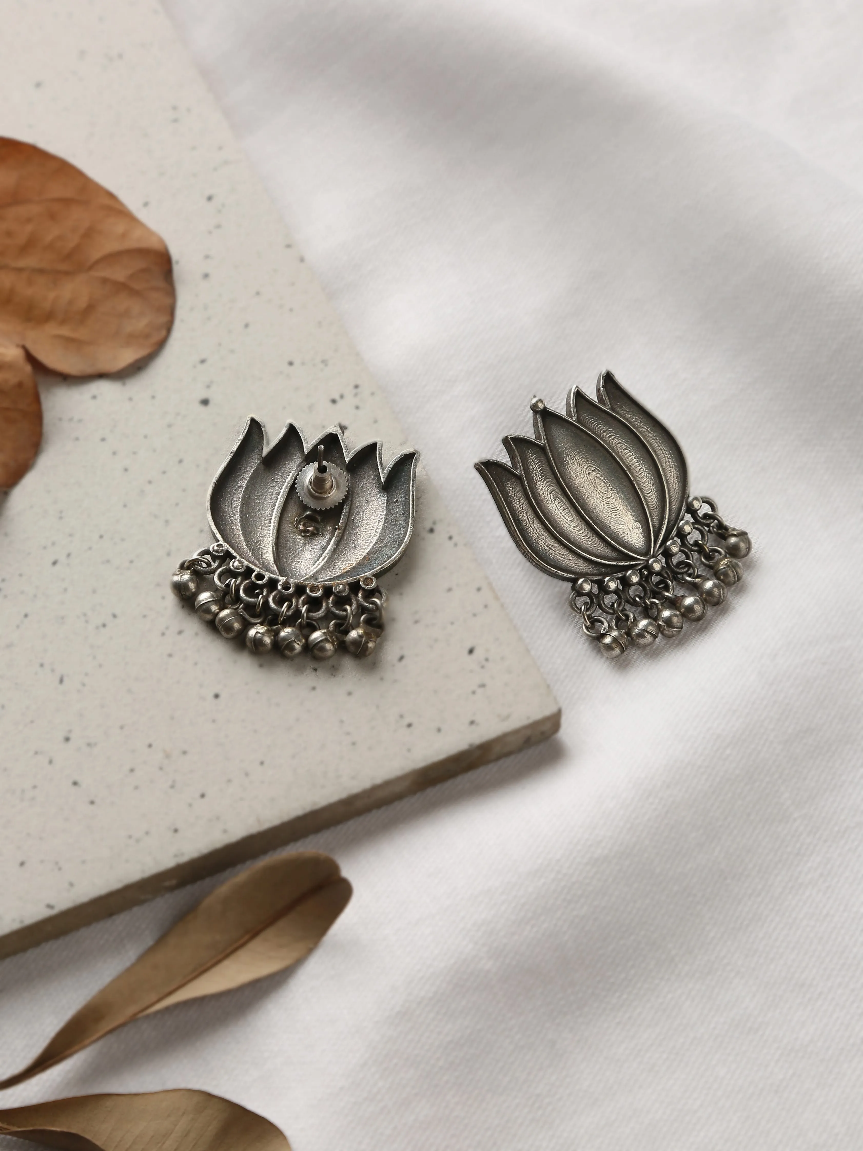 Silver-Plated Lotus Stud Earrings