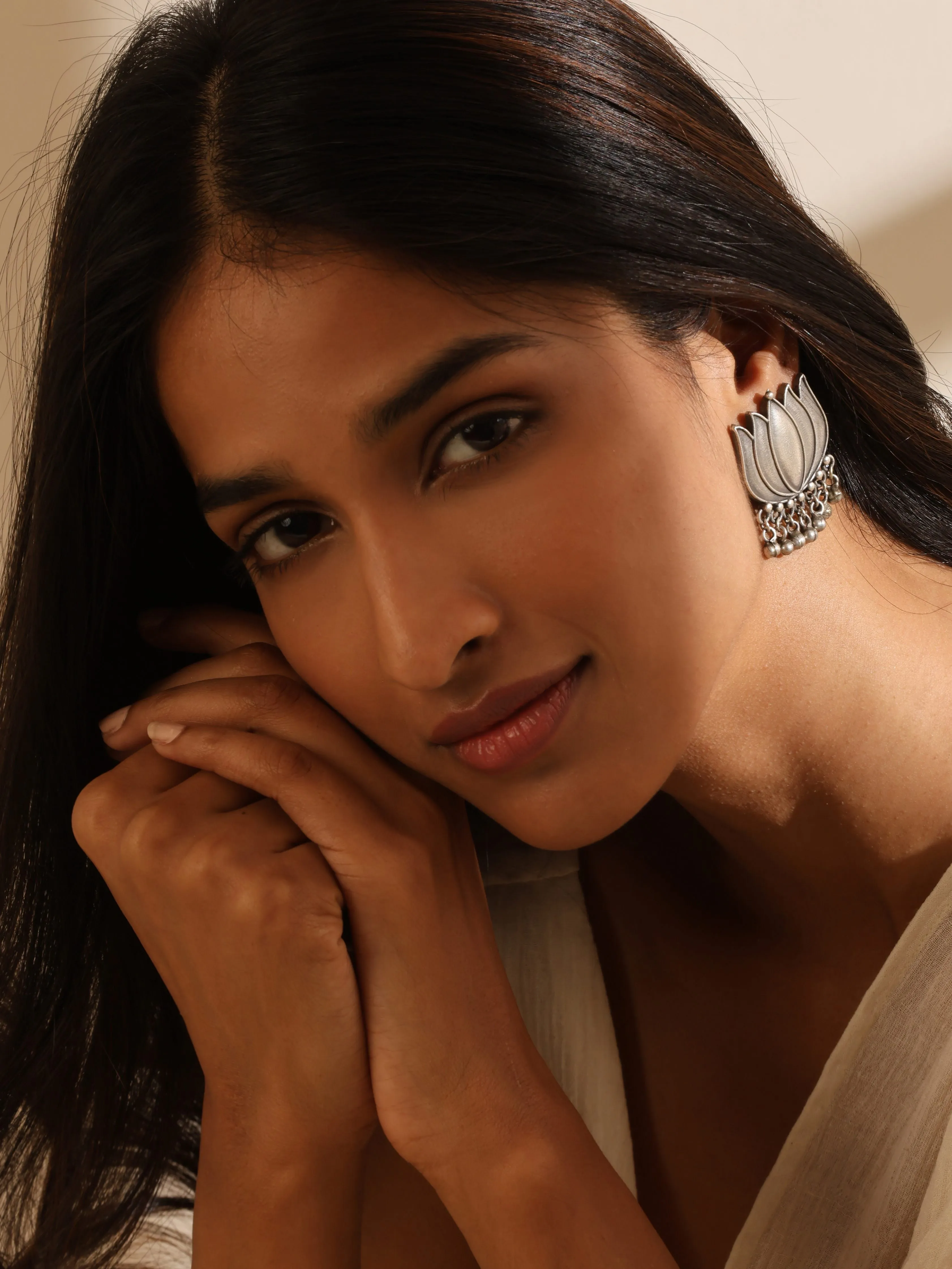 Silver-Plated Lotus Stud Earrings