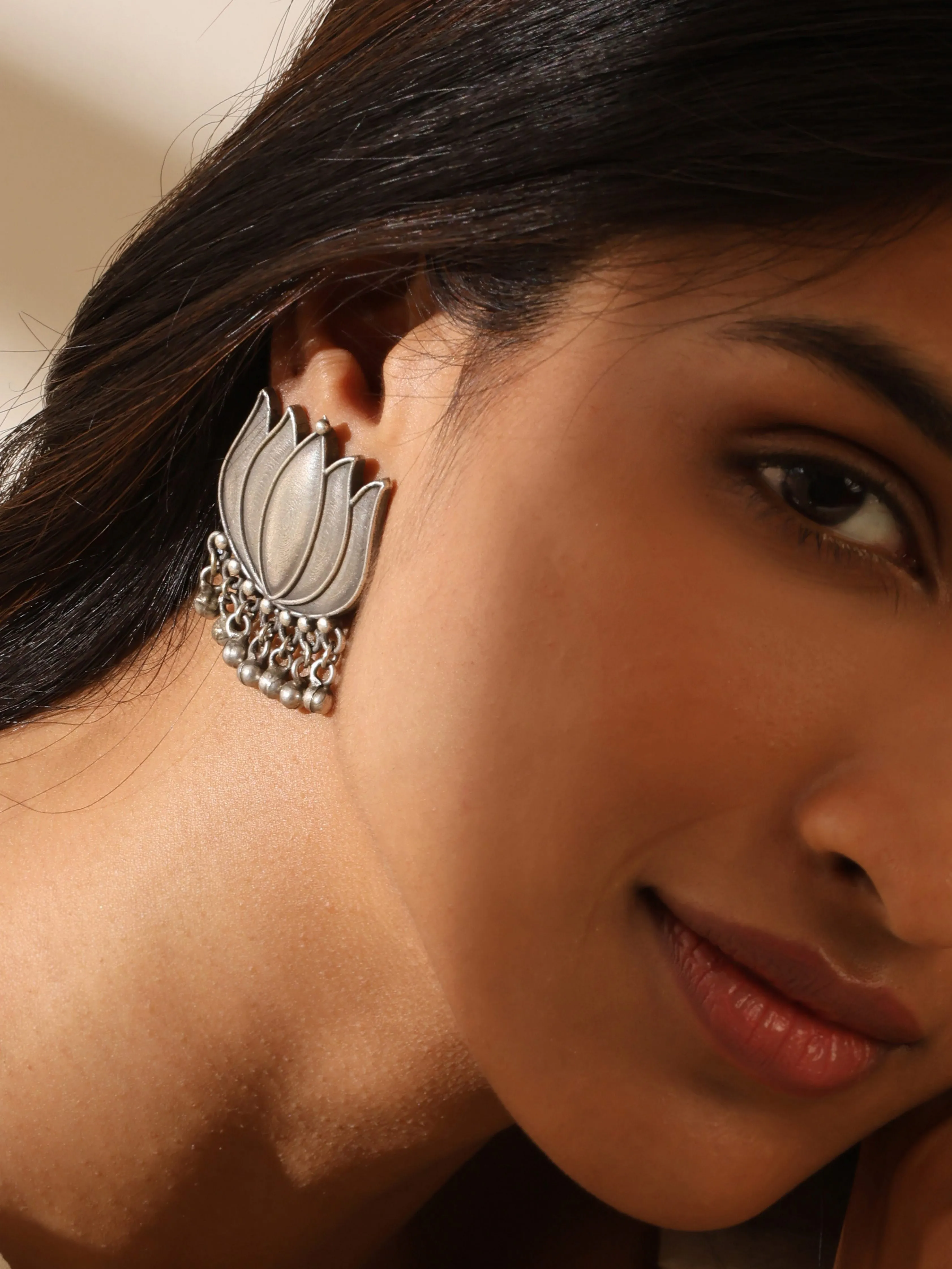 Silver-Plated Lotus Stud Earrings